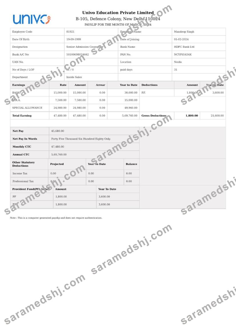 Univo Education payslip template in Word and PDF formats.pdf, 1